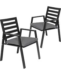 LeisureMod Chelsea Outdoor Dining Armchair Set of 2, Modern Patio Chair with Aluminum Frame, Weather Resistant Uv-Protected Cushions Olefin Fabric