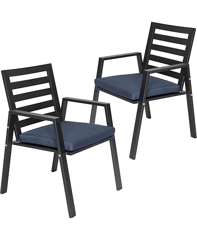 LeisureMod Chelsea Outdoor Dining Armchair Set of 2, Modern Patio Chair with Aluminum Frame, Weather Resistant Uv-Protected Cushions Olefin Fabric