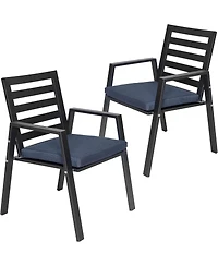 LeisureMod Chelsea Outdoor Dining Armchair Set of 2, Modern Patio Chair with Aluminum Frame, Weather Resistant Uv-Protected Cushions Olefin Fabric