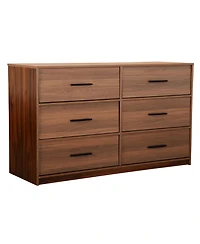 Flynama Modern 5 Drawer Dresser Wood Fabric Drawers Cabinet with Rattan Details