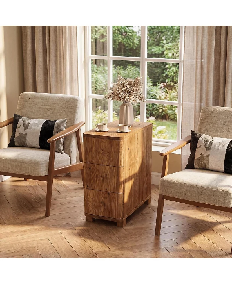 Tribesigns Solid Wood Nightstand with 3 Drawers, Narrow Farmhouse Bedside Table