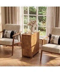 Tribesigns Solid Wood Nightstand with 3 Drawers, Narrow Farmhouse Bedside Table