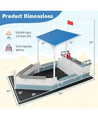 Slickblue Kids Pirate Ship Sandbox with Shade Canopy and Bench Seating