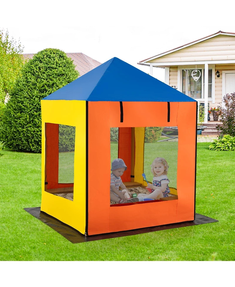Slickblue Outdoor Wooden Sandbox for Kids with Canopy and Mesh Windows