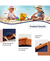 Slickblue Kids Hexagon Wooden Sandbox with Cedar Seat Boards