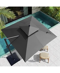 Pellebant Outdoor Patio Double Top 11x11Feet Square Aluminum Cantilever Umbrella