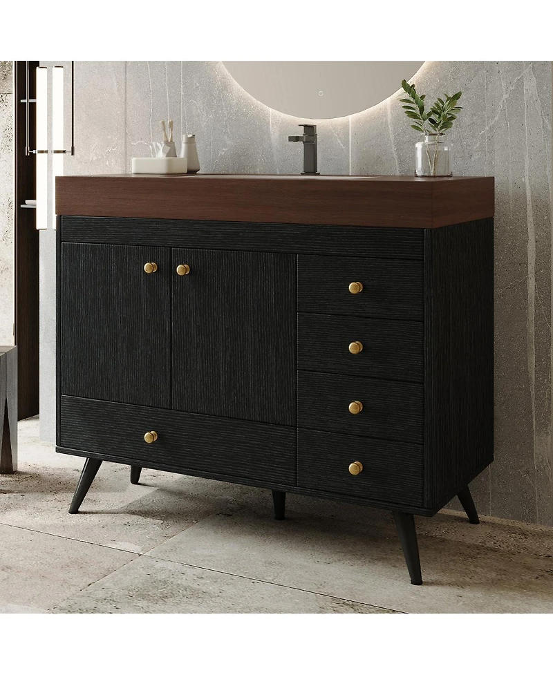 Sillysis 36" Freestanding Bathroom Vanity with Sintered Stone Top, Ceramic Sink, 5 Drawers and Double Door for Modern Bathrooms