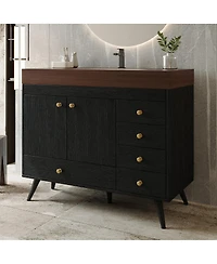 Sillysis 36" Freestanding Bathroom Vanity with Sintered Stone Top, Ceramic Sink, 5 Drawers and Double Door for Modern Bathrooms