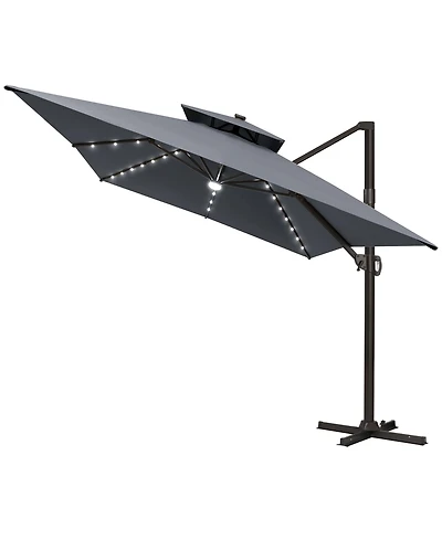 Pellebant Outdoor Patio 10X13FT Aluminum Double Canopy Led Solar Lights Cantilever Umbrella