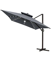 Pellebant Outdoor Patio 10X13FT Aluminum Double Canopy Led Solar Lights Cantilever Umbrella