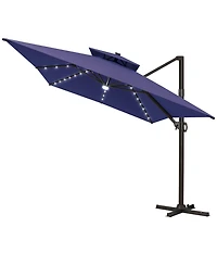 Pellebant Outdoor Patio 10X13FT Aluminum Double Canopy Led Solar Lights Cantilever Umbrella