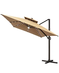 Pellebant Outdoor Patio 10X13FT Aluminum Double Canopy Led Solar Lights Cantilever Umbrella