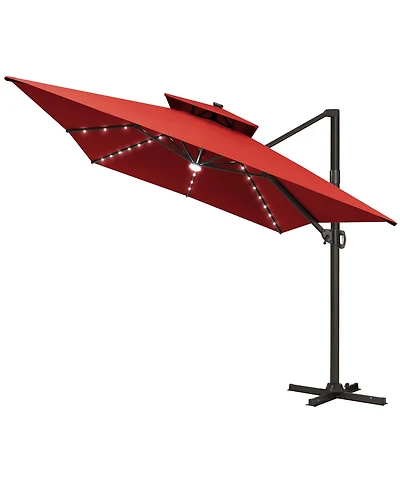 Pellebant Outdoor Patio 10X13FT Aluminum Double Canopy Led Solar Lights Cantilever Umbrella