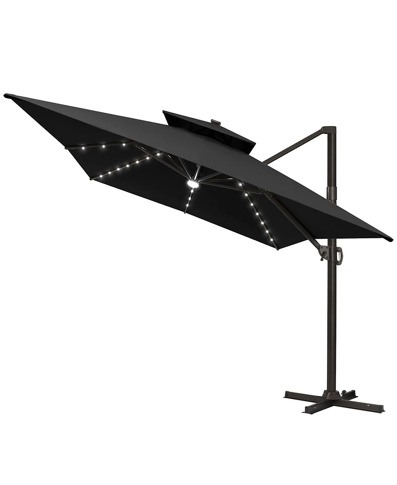 Pellebant Outdoor Patio 10X13FT Aluminum Double Canopy Led Solar Lights Cantilever Umbrella