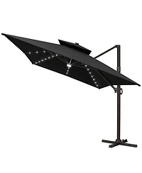 Pellebant Outdoor Patio 10X13FT Aluminum Double Canopy Led Solar Lights Cantilever Umbrella