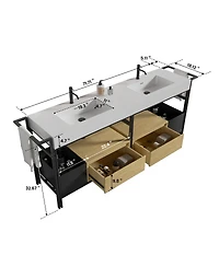 Sillysis 72'' Industrial Double Bathroom Vanity with Artificial Stone Sinks, Large Freestanding Bathroom Vanity without Faucet