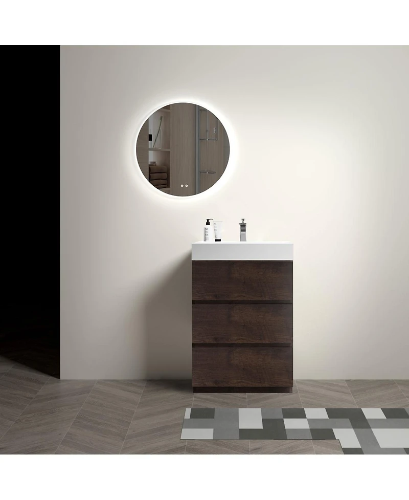 Sillysis 24" Walnut Freestanding Bathroom Vanity with Sink, Modern Melamine Bathroom Storage Cabinet without Faucet
