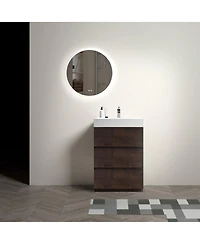 Sillysis 24" Walnut Freestanding Bathroom Vanity with Sink, Modern Melamine Bathroom Storage Cabinet without Faucet