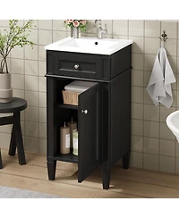 Sillysis 16 Inch French Modern Freestanding Bathroom Vanity with Ceramic Sink and Soft Close Door for Small Spaces