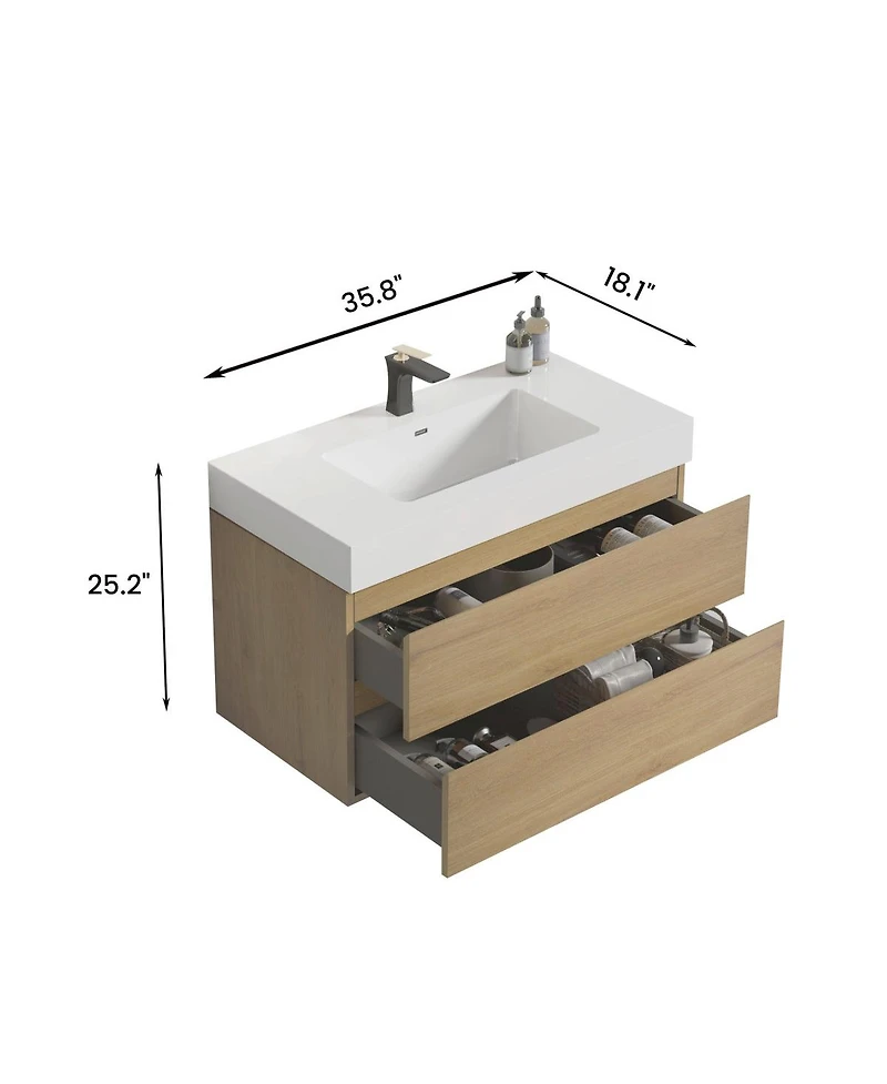 Sillysis Floating Bathroom Vanity with Double Soft Close Drawers, Handle-Free Design and Large Storage for Modern Bathrooms