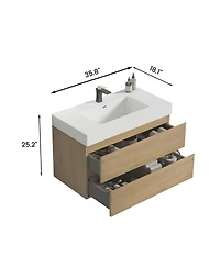Sillysis Floating Bathroom Vanity with Double Soft Close Drawers, Handle-Free Design and Large Storage for Modern Bathrooms