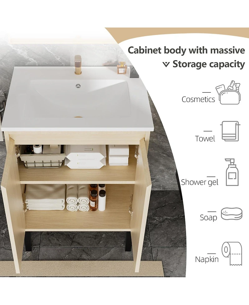 Sillysis 24" Bathroom Vanity with Sink, Floor Standing or Wall Mounted, Large Storage Waterproof Cabinet for Small