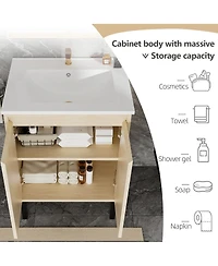 Sillysis 24" Bathroom Vanity with Sink, Floor Standing or Wall Mounted, Large Storage Waterproof Cabinet for Small
