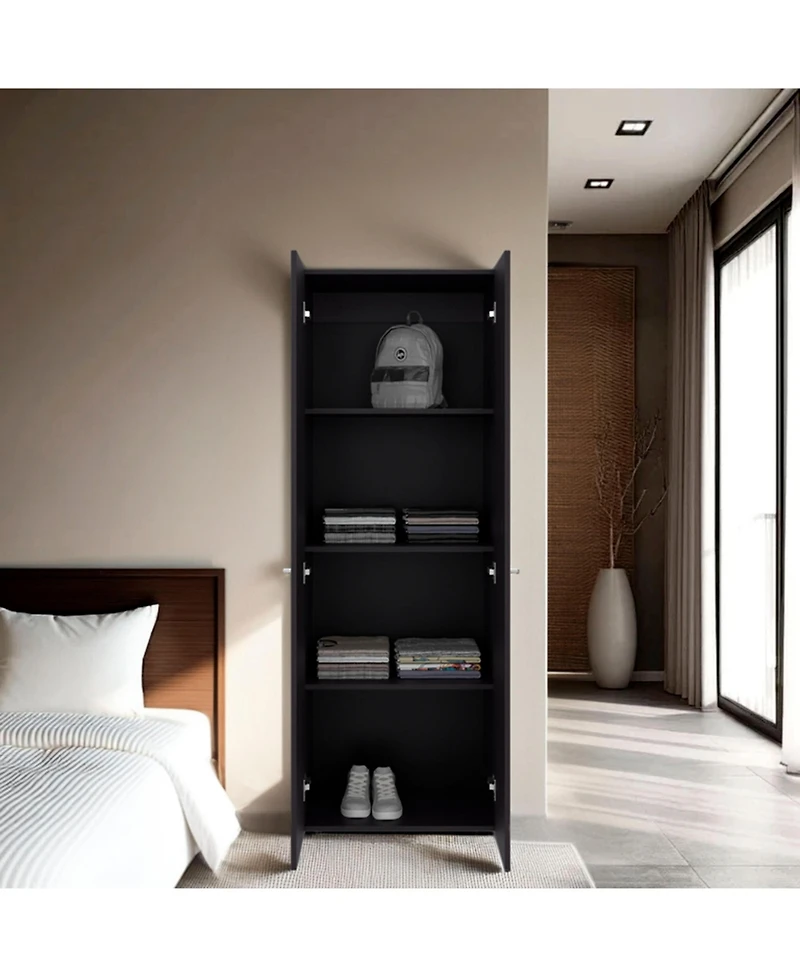 Flynama Wengue 66.9inch 2Door Armoire with 4 Shelves Bedroom Storage Cabinet