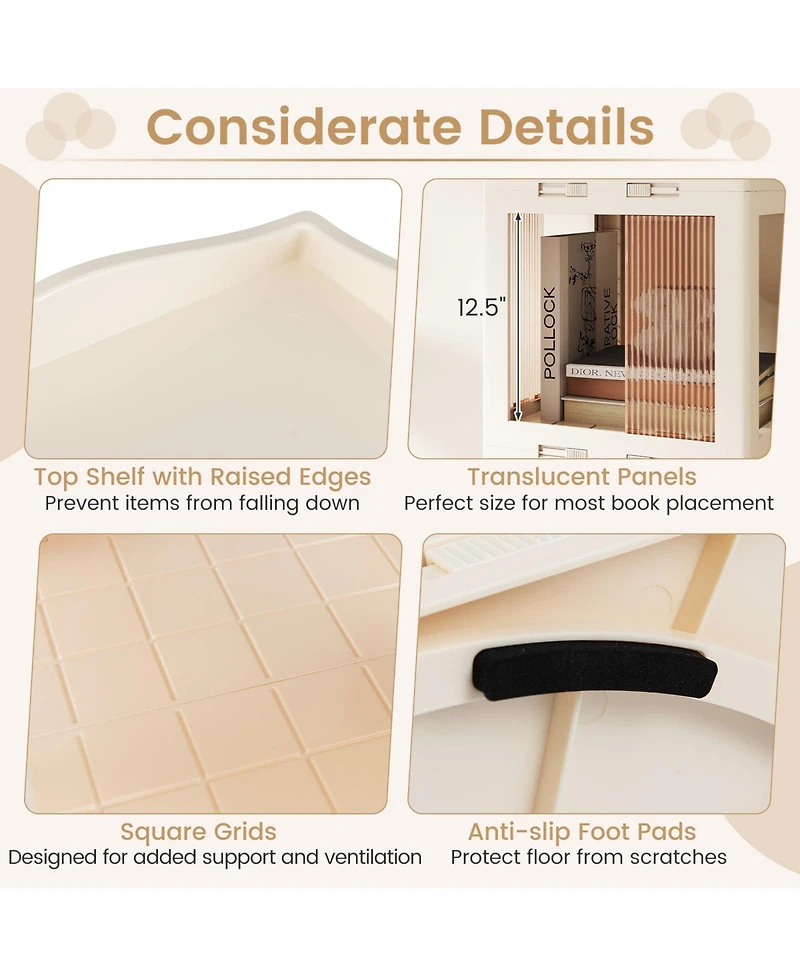 Sugift 3-Tier Foldable Rotating Bookshelf with Swivel Base and Translucent Panels