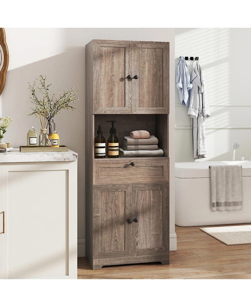 Sugift 67.5-Inch-Tall Modern Freestanding Floor Storage Cabinet with 4 Doors and 1 Drawer