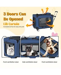 Zeus and Ruta 24/28 in. 2 in 1 Rolling Cat Carrier with Wheels 24 Inch Collapsible Travel Crate Portable Kennel