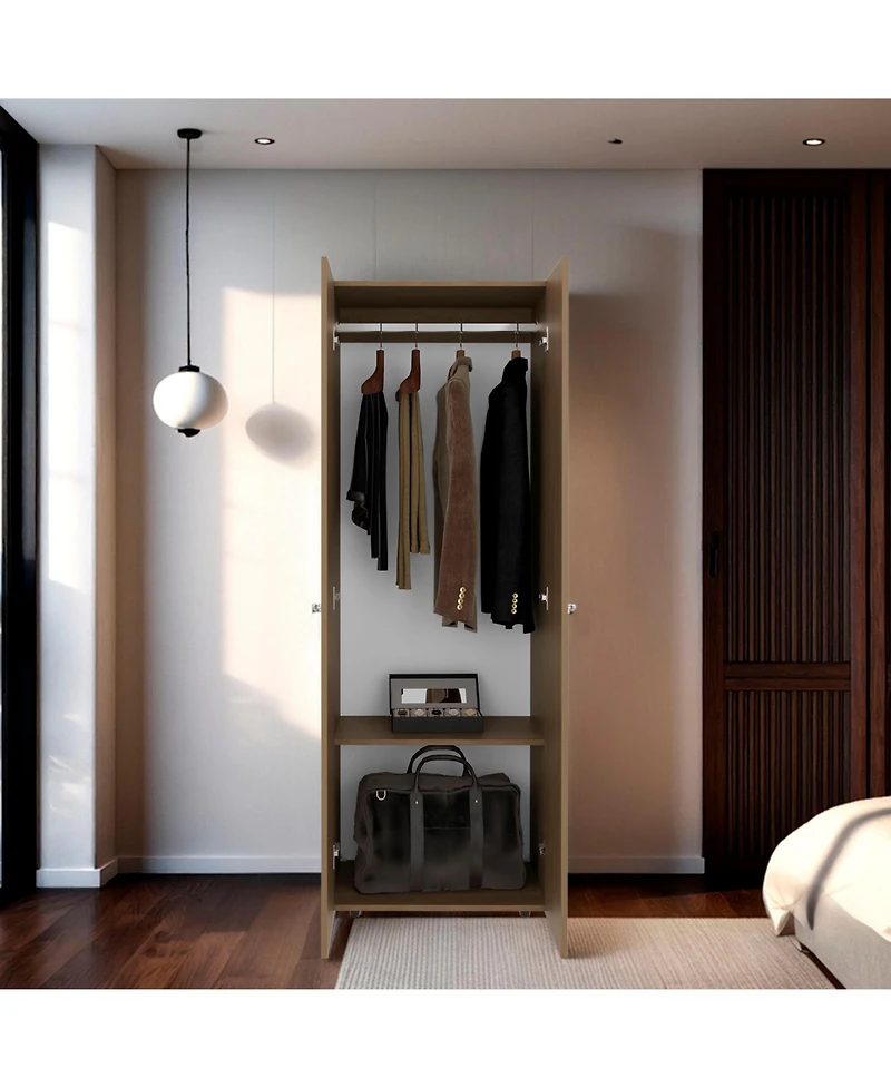 Flynama Armoire 66.9 Inch High 2 Doors 2 Shelves Bedroom Storage Cabinet with Hanging Rod