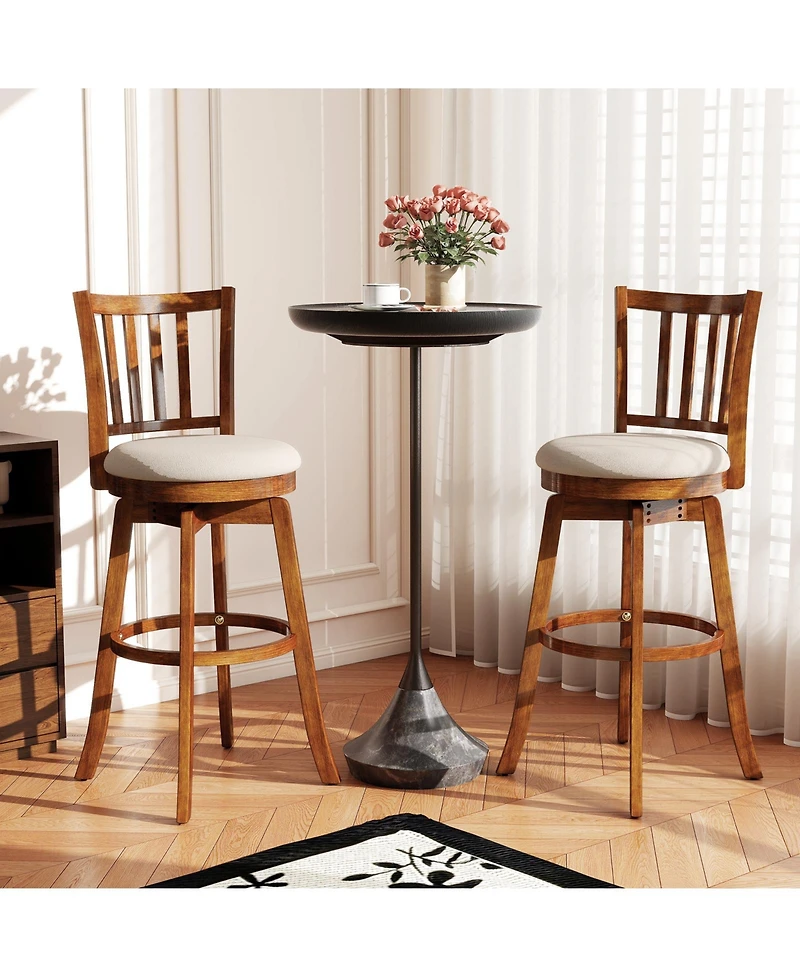 Gymax 30.5'' Swivel Barstools Set of 2 w/Backrest and Upholstered Seat Footrest for Pub