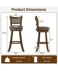 Sugift Swivel Counter Height Bar Stools Set of Two with Rattan Back