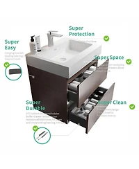 Sillysis 24" Modern Walnut Floating Bathroom Vanity with Sink, Wall Mounted Design with Large Storage, Pre Assembled, No Faucet