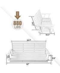 Mega Casa 3-Seater 5FT Extra Large Wooden Porch Swing, Ergonomic Seat, Bench Swing Heavy Duty 880 Lbs, for Outdoor Patio Garden Yard