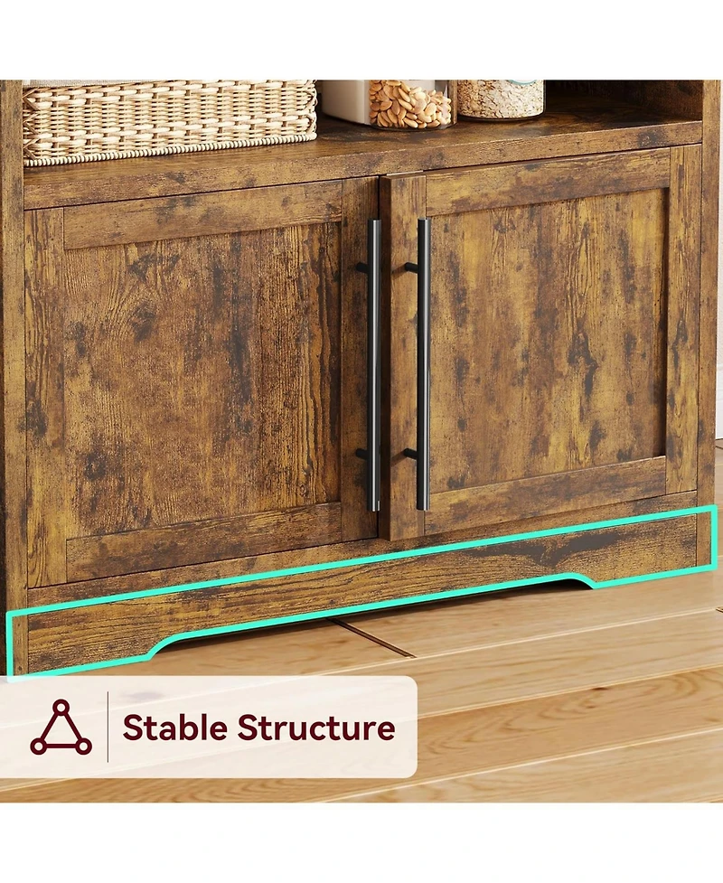 gaomon Microwave Stand Bakers Rack Cabinet, Farmhouse with Power Outlet Thickened Counter, Freestanding Small Kitchen