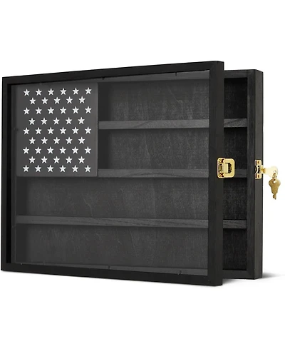 gaomon Challenge Coin Display Case,4-Row Wooden Challenge Coin Holder Display with Double-Groove Shelves,Lock&Acrylic Door for Military Medals, Casino