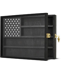 gaomon Challenge Coin Display Case,4-Row Wooden Challenge Coin Holder Display with Double-Groove Shelves,Lock&Acrylic Door for Military Medals, Casino