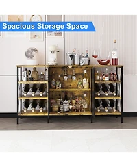 gaomon Farmhouse Wine Bar Cabinet with Wine Rack and Glass Holder, Industry Coffee Bar with Led Light, Metal Sideboard and Liquor Table Cabinet,Mesh