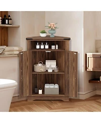 gaomon Corner bathroom cabinet with farmhouse barn doors, adjustable shelf, and compact design-ideal storage table for small spaces