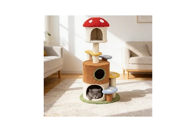 Zeus and Ruta Mushroom Cat Tree with Large Condo Platform Ladder Plush Scratching Posts for Indoor Cats Modern Pet Furniture