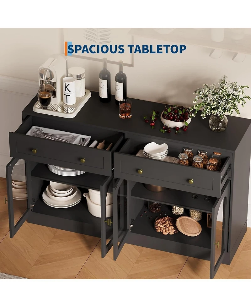 gaomon Sideboard Buffet Cabinet with 4 Acrylic Doors, Modern Farmhouse Storage 2 Drawers, Wooden Coffee Bar for Kitchen, Living