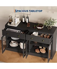 gaomon Sideboard Buffet Cabinet with 4 Acrylic Doors, Modern Farmhouse Storage 2 Drawers, Wooden Coffee Bar for Kitchen, Living
