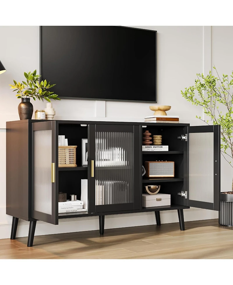 gaomon Sideboard Buffet Cabinet Set of 2, 48" Buffet Cabinetwith Ribbed Glass Doors, Modern Dining Room Sideboard for Kitchen and Dining