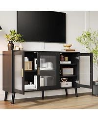 gaomon Sideboard Buffet Cabinet Set of 2, 48" Buffet Cabinetwith Ribbed Glass Doors, Modern Dining Room Sideboard for Kitchen and Dining