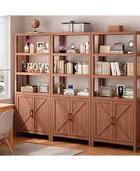 gaomon 71 inch Tall Bookshelf 5Tier Bookcase Barn Doors and Adjustable Shelves, Wood Farmhouse Book Case with Storage Cabinet, Freestanding Book Shelf
