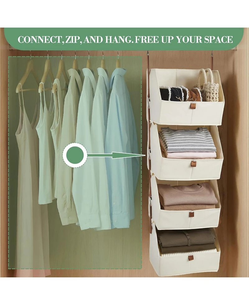 Gaomon 4 tier hanging closet organizer with non woven fabric shelves and collapsible baskets-space saving storage for bedroom, dorm, or Rv.