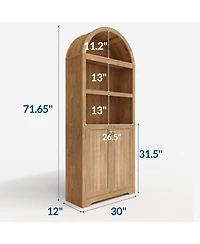 gaomon 72" Tall Wood Arched Storage Cabinet - 5-Shelf Kitchen Pantry with Doors & Open Shelves, Versatile Standing Bookcase Cupboard