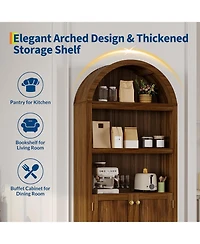 gaomon 72" Tall Wood Arched Storage Cabinet - 5-Shelf Kitchen Pantry with Doors & Open Shelves, Versatile Standing Bookcase Cupboard